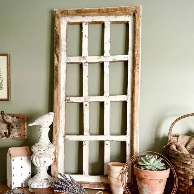 28" High Primitive Wood Window Panel Wall Decor