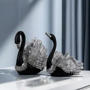 Black Swan Couple Resin Figurine | Elegant Home Décor Sculpture