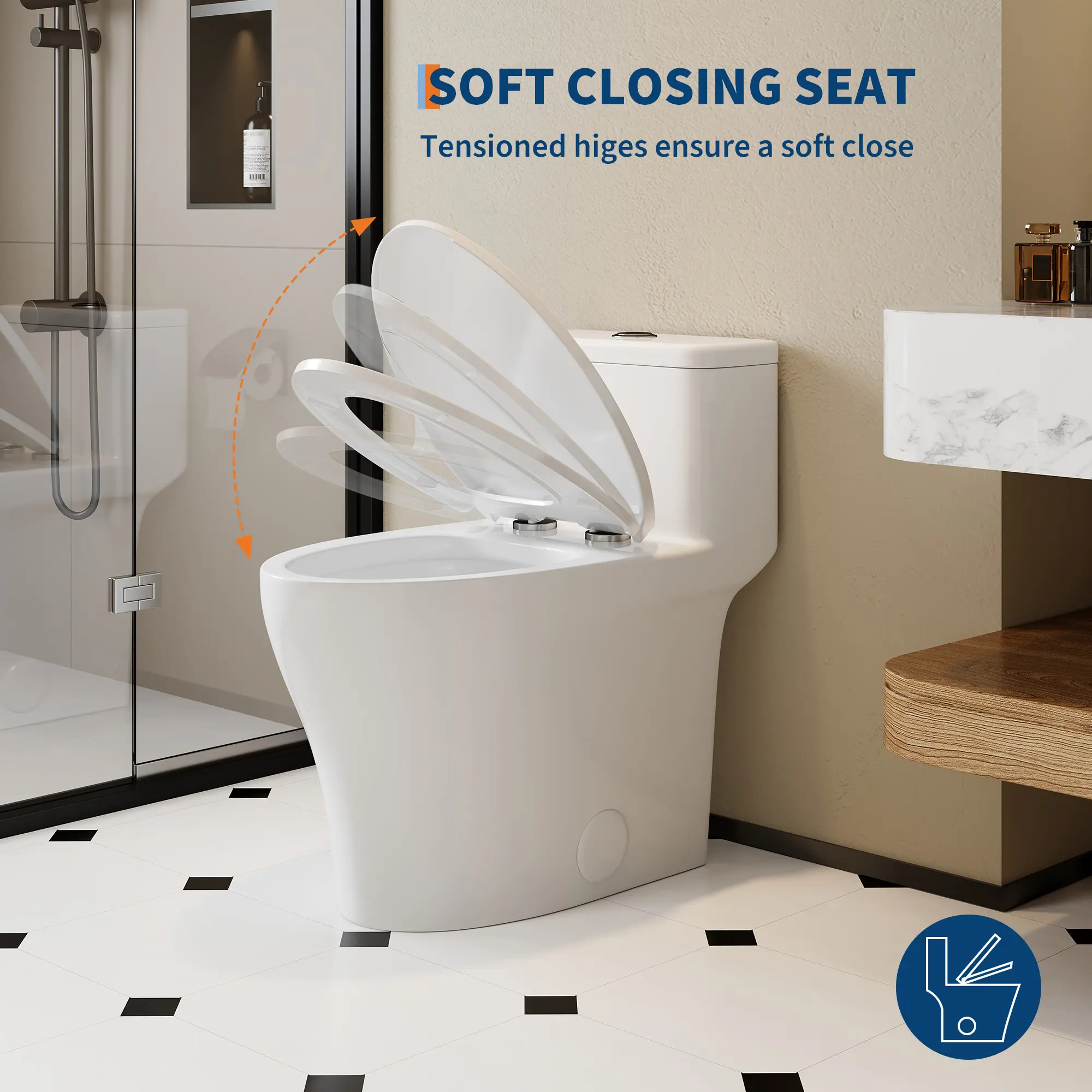 One Piece Toilet with Low Profile Tank, 17.5" ADA Comfort Height Elongated Toilet, Dual Flush 1.0/1.28 GPF Water-Saving, Compact Modern White Toilet for Small Bathroom, 12" Rough-In