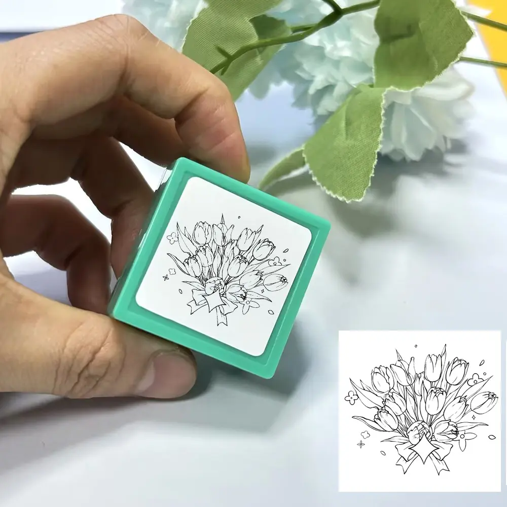 Tulip Bouquet Line Stamp, Artistic Floral Pattern Rubber Stamp, Daily Record for Journals, Greeting Cards, Gift Wrapping, Office Supplies