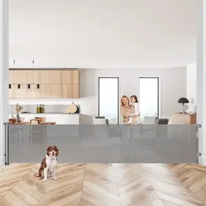 Retractable Baby Gate 120inch Extra Wide Metal Safety Gate for Stairs Doorways Indoor Outdoor Gray Pet Barrier Secure Home Safety