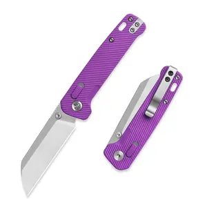 QSP Penguin Glyde Folding Pocket Knife, 3.06" 14C28N Blade EDC Knife, Glyde Lock, Ceramic Ball Bearings, Reversible SS Deep Carry Clip, Purple FRN Handle