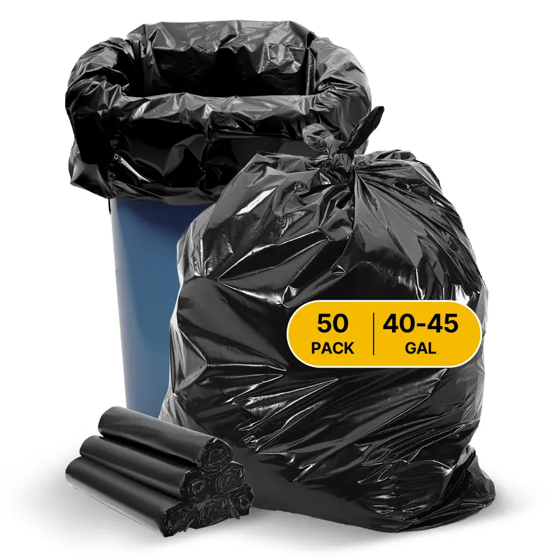 VEVOR Contractor Trash Bags,  , 40-45 Gallon Heavy Duty Contractor Trash Bags, 1.7 MIL Thick Large Black Industrial Garbage Bag, Big Garbage Bag (50 Count), for Commercial, Household and Industrial Use