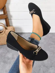 New Flat Heel Wedge Single Shoe Classic with Metal Buckle, Stable Sole, Comfortable Wear, Casual Style, Wedge Flats, All Seasons