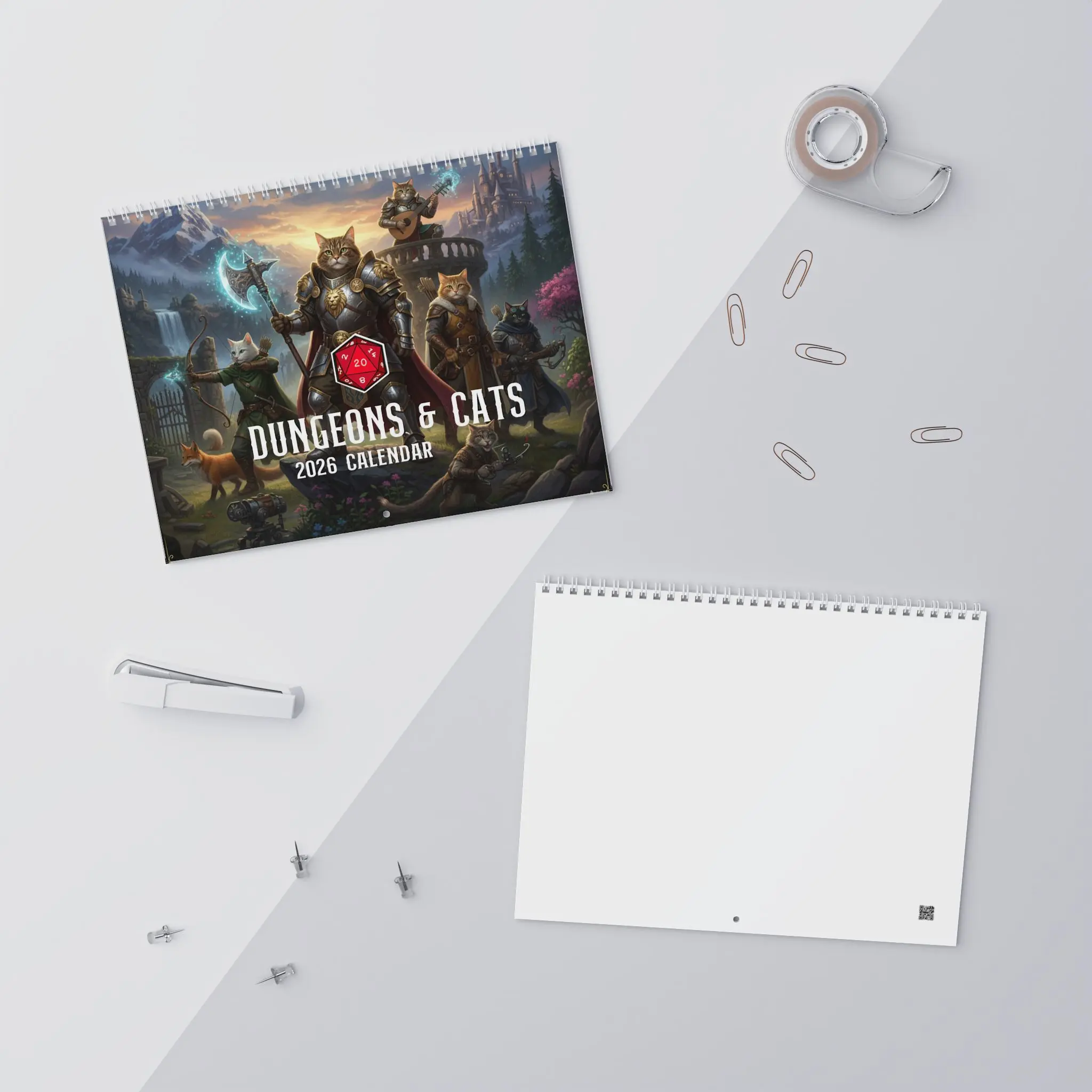 Dungeons And Cats 2026 Calendar, Retro DnD Wall Calendar, Funny D&D Cats Gift, Role Playing Game Calendar, Dungeon Master Fantasy Decor