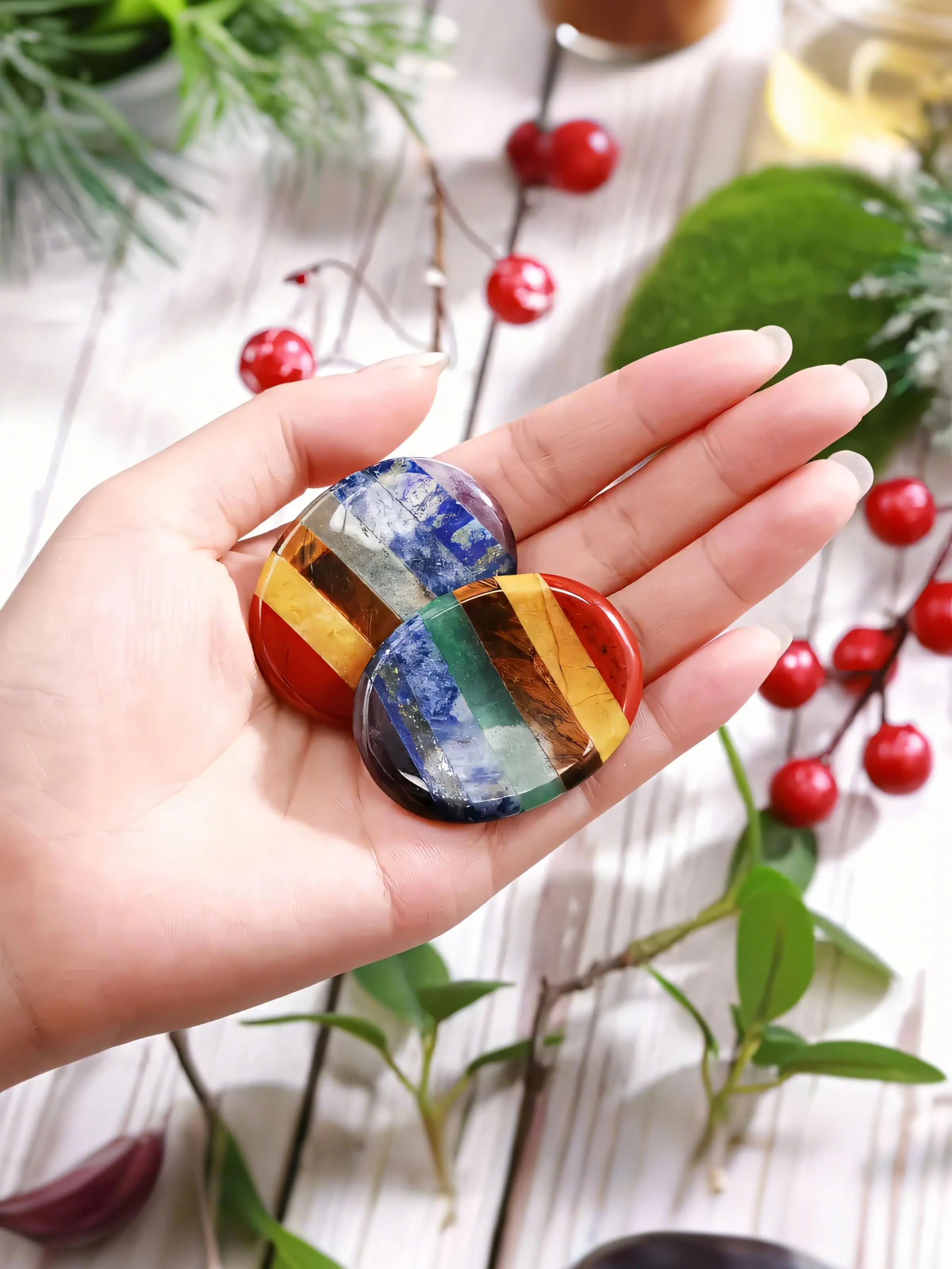 Anxiety Relief Crystal, 7 Energy Centers Healing Stones, Worry stone, Polished Goldstone Palm Stone, Ideal for Meditation & Chakra Balancing