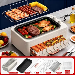 Electric Indoor Grill,3 in 1 Indoor Grills for Kitchen with Grill Net & Non-Stick Cooking Removable Plate, Temperature Control, Dishwasher Safe, 1500W Smokeless barbecue Universal Griddle