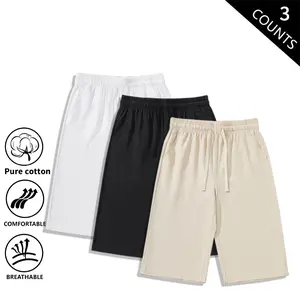 3-Pack Men’s Shorts – American Retro Style, 100% Cotton-Linen Blend, Lightweight for Summer, Breathable, Knee-Length, Loose Casual Fit, Versatile Cotton-Linen Shorts