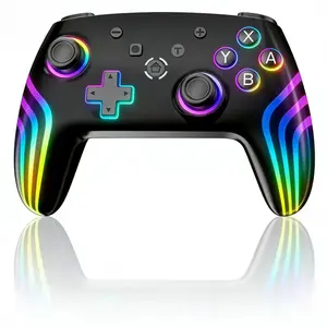 Pro Controller for N-/Lite/OLED with Hall Triggers/Wakeup/7 Color RGB/Dual Vibration/6-Axis Gyros/Turbo, Compatible with PC/Android/iOS (Black)