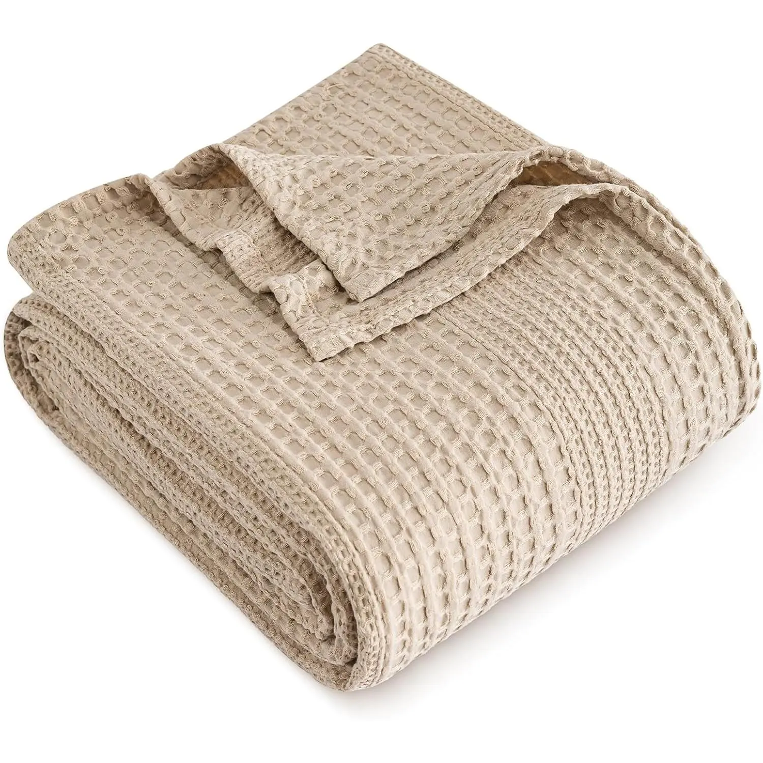Lightweight Waffle Weave Blanket  Size, Breathable & Ultra Soft, 90"x 90" Soft & Cozy Thin Blanket,  for Summer & Hot Sleepers, Bed, Home Decor - Light Tan