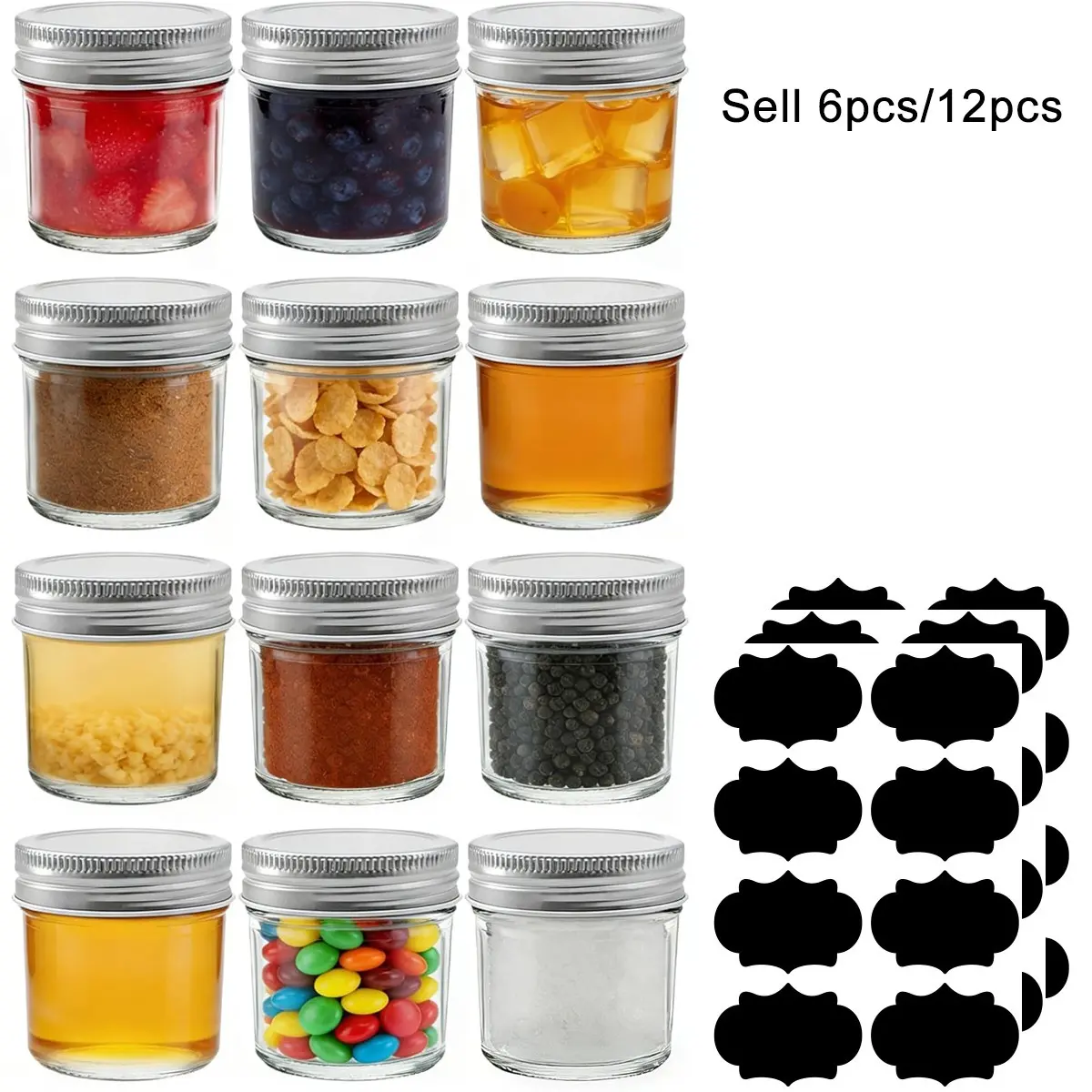 2oz/60ML Mason Jars with Lid, 6/12 Pack Small Glass Storage Jars, Sealed Food Jars, Ideal for Honey, Spices, Desserts, Food Preservation Containers, Seasoning Containers, Reusable Food Containers, Kitchen Preservation Container