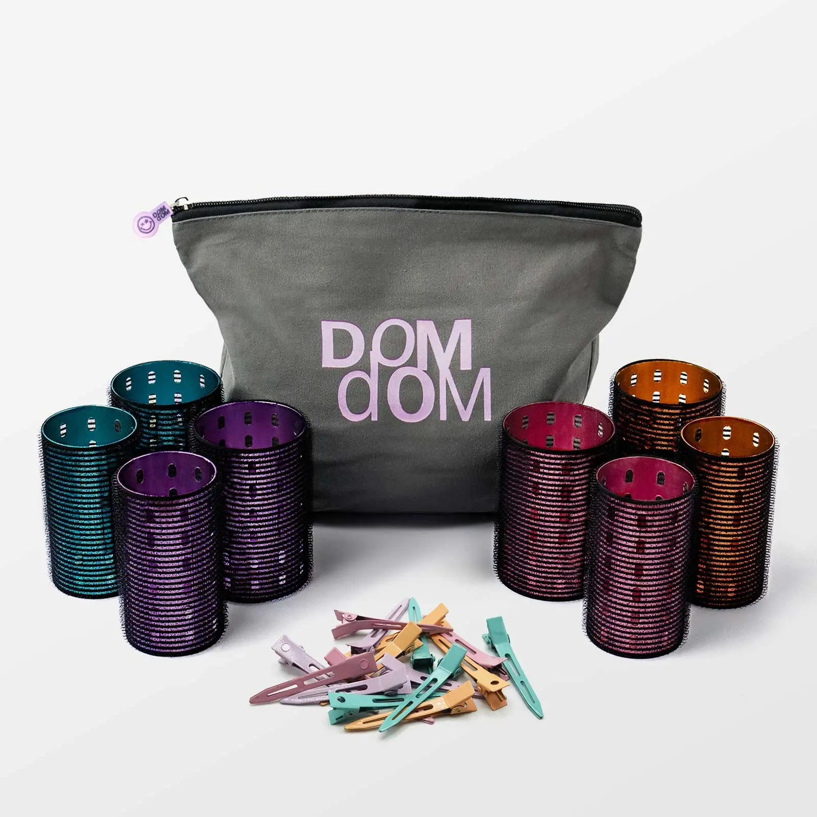 dom dom Metal Hair Rollers - volumizing blowout rollers with clips + storage bag