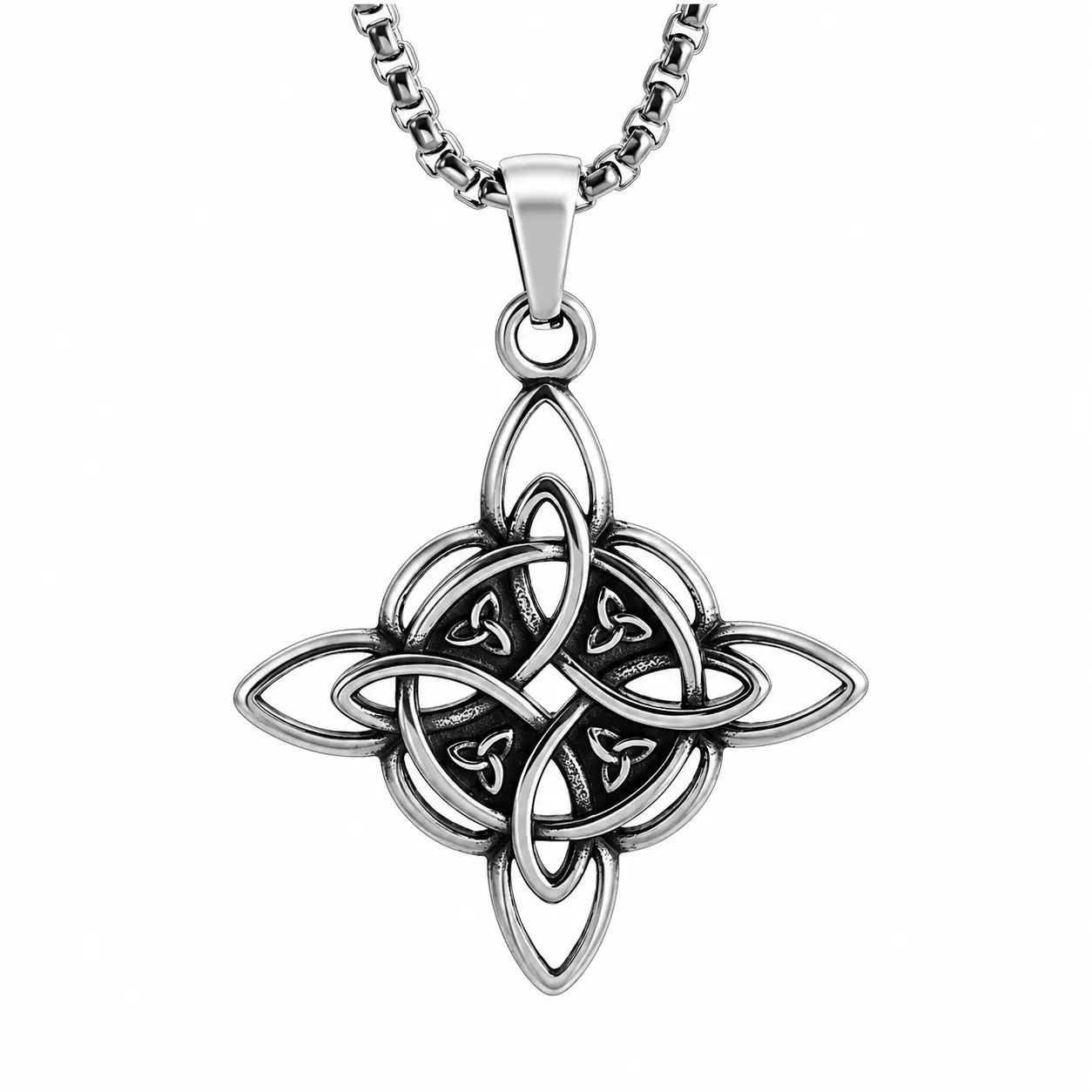 Goth Witch Knot Long Chain Necklace - Protection, Occult, Spiritual Jewelry with Ward & Mysticism Themes, Witchcraft Aesthetic Costume Jewelry Gift for Gothic Enthusiasts, Casual, Meaningful Gifts, Daily Wear, Metal Coated, Pendant, Unisex, Wardrobe, Outf