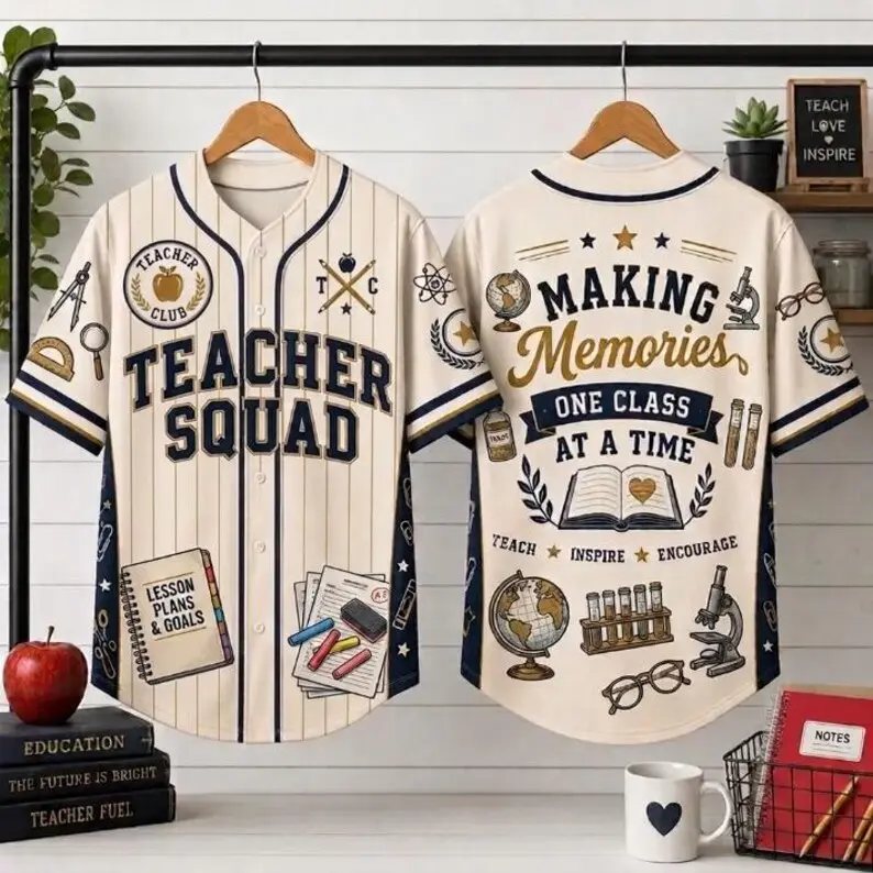 Teacher Baseball Jersey, Custom Back to School Shirt, Varsity Teacher Squad Tee, Retro Educator Appreciation Gift