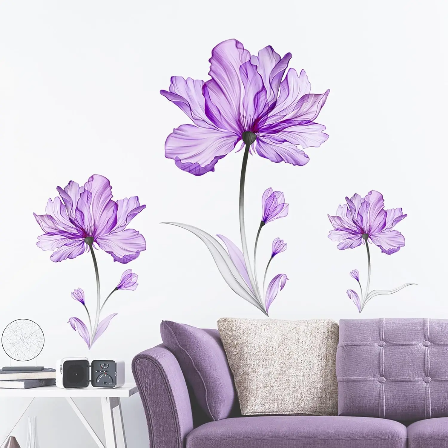 35in H Large   Wall  Floral Blossom Wall Stickers Self-Adhesive Removable  Art Decor for Living Room Bedroom Offices Bathroom Decoration