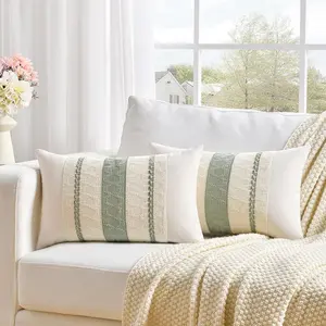 2Pcs/Set Sage Green Boho Lumbar Decorative Throw Pillow Covers,12''x20'' Rustic Retro Cushion Case for Living Room Bedroom Couch Bed Chair,Halloween Christmas Party Gifts,Hand Tools Kits