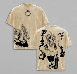 Meliodas Demon Form T-Shirt – Seven Deadly Sins Vintage Washed Oversized Anime Tee, Heavy Cotton Double Printed Graphic, Dark Aura Retro Streetwear Top, Unisex Gift for Anime & Manga Fans