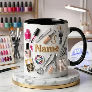 Nail Mug Personalized Name 2D Printed 3D Effect Coffee Cup, Custom Nail Tech Gift, Manicure Art Design Ceramic Mug 11oz 15oz for Salon Technicians Nail Artists Beauty Professionals, Premium Keepsake, Thoughtful Gift Idea for Her Him Friends Family