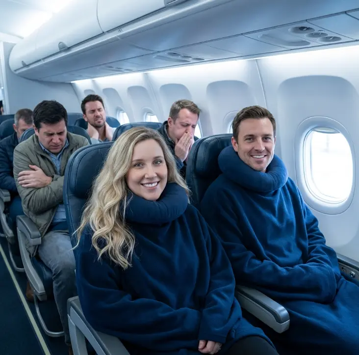 The Wander Pillow – The Original 2-in-1 Neck Pillow with Built-In Blanket. Enjoy 360° neck support, warmth, and comfort on flights, road trips, trains, and airports. Attaches to luggage to stay clean. Perfect travel gift for men & women.