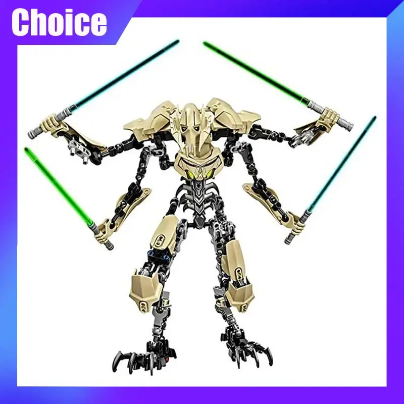 183pcs Plastic Ksz714 Star Action Figure, Unisex Anime Robot Look General Grievous Building Blocks Toy with Lightsaber Hilt Combat Weapon, Kids' Gift