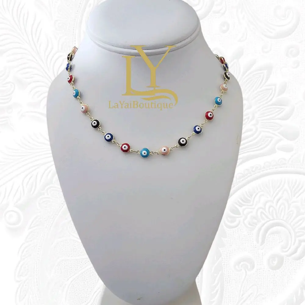 LaYaiBoutique #1504 Turkish evil eye necklace in 14k gold-plated colors, high quality