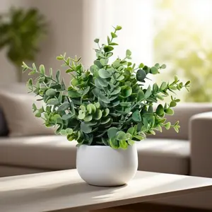 1 Pc Artificial Eucalyptus Plant with Pot, Artificial Faux Greenery, Mini Potted Artificial Greeny Plant, Decorative Fake Plant, Home Decor and Tabletop Ornament, Birthday and Christmas Gift, Suitable for Home, Office, and Wedding Decorations