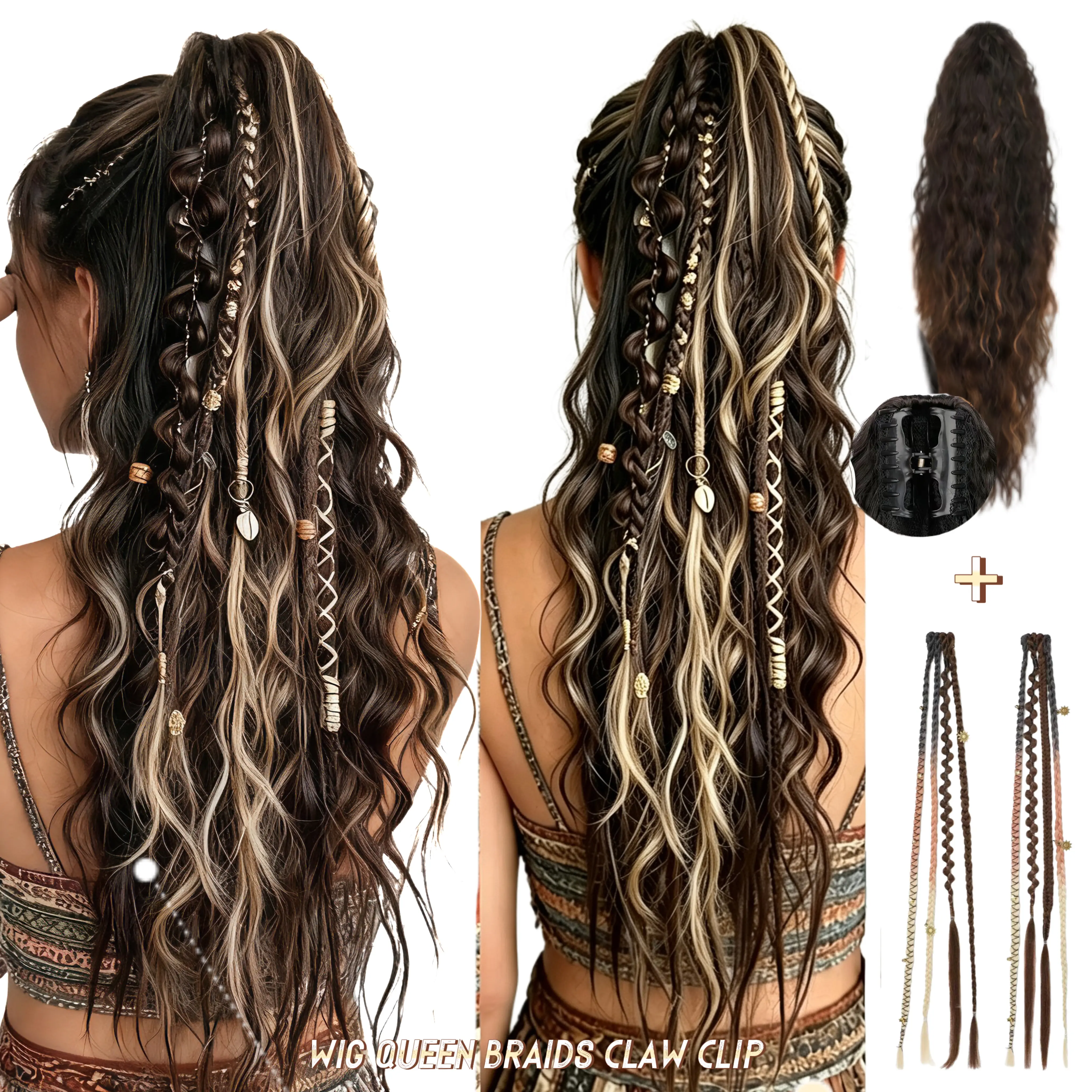 Curly Wave Claw Clip Ponytail Extension, Fluffy Synthetic Hairpiece for Women, Easy Clip-in for Casual Daily Wear, Parties, and Concerts, Curly Wave Extensions, Ponytail Hairstyles, Synthetic Extensions & Pieces