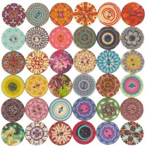 Wholesale 20mm Vintage Round Wooden Flower 2-Hole Decorative Wood Buttons DIY Crafts Clothing Decoration Accessories Floral Button