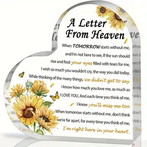 Commemorative Gift-a Letter from Heaven-Sympathy Funeral Gift for Lost Friends and Family Mother/Father/Husband/Son, Acrylic Heart-Shaped Souvenir Table Decoration, Memorial Sympathy Gift for Christmas in Heaven, Sad Gift Ornaments