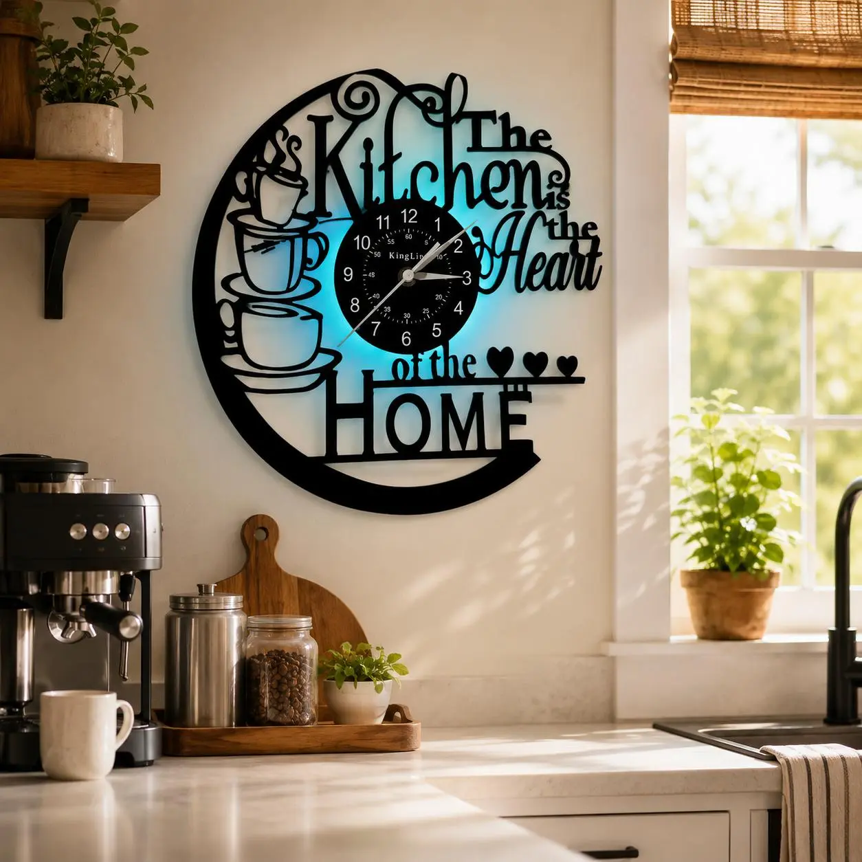 11.8 Inches Lightweight Retro Round Glowing Bear-Shaped LED Wall Clock with 2-Color Mug Design, Vintage Kitchen Decor, Room Decor for Bedroom Living Room, Ideal Housewarming Gift for Coffee Lovers