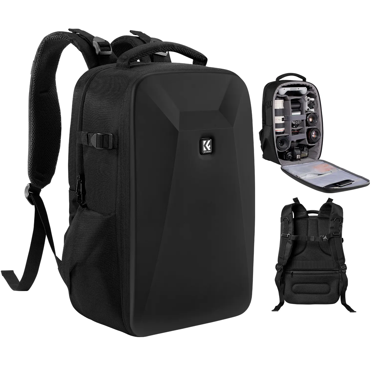 K&F CONCEPT 22L Hardshell EVA Shell Camera Backpack, DSLR Compatible Camera Accessories with 15-15.6 Inch Laptop Compartment, Adjustable Waterproof Case (17x11x7") for Canon/Nikon/Sony Cameras, DJI Mavic Drone & Tripod Holder