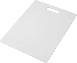 Large Cutting Board, Dishwasher- Safe Plastic Chopping Board for Kitchen with Easy Grip Handle, 11-inch by 14-inch, White Knives
