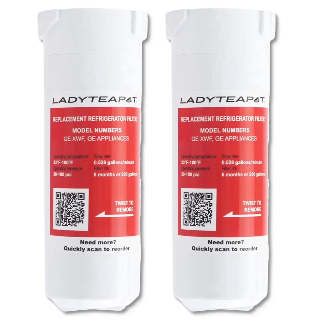 LADYTEAPOT XWF Refrigerator Water Filter, Replacement for GE XWF, WR17X30702, NSF 42/372 Certified, Compatible with GE GNE27, GFE26, GDE25, GSS25, PSE25 Series Refrigerators, 2 Pack (No-chip)