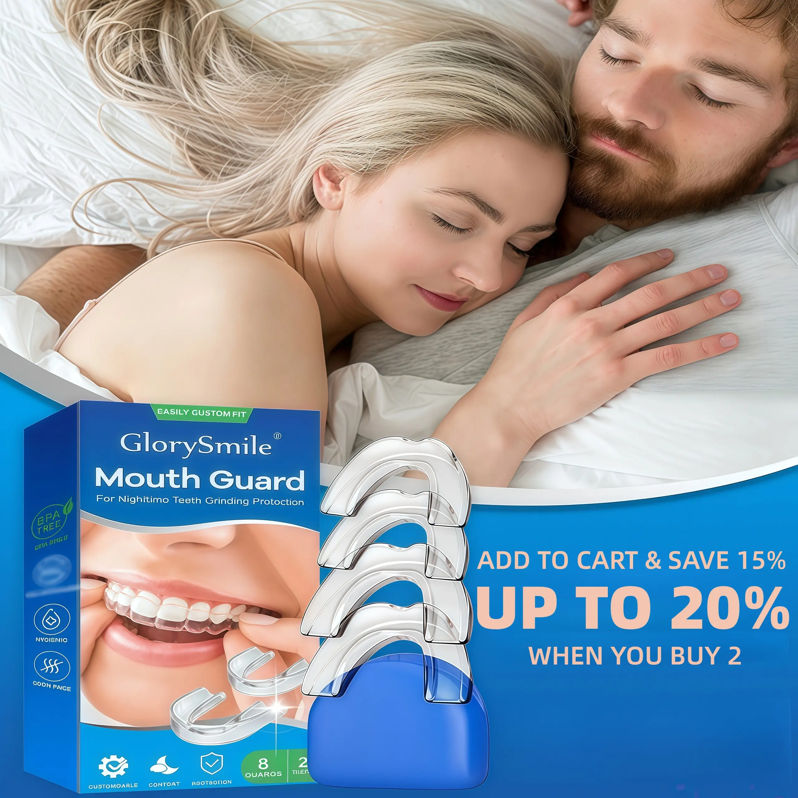 GlorySmile 4-in-1 Mouth Guard for Grinding Teeth at Night, Custom Fit Oral Appliance to Stop Bruxism and Clenching