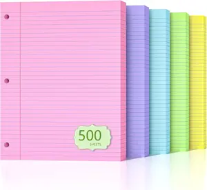500 Sheets Loose Leaf Paper 8" X 10.5" Colored Filler Paper College Ruled 3-Hole Punched Lined Paper Notebook Paper for 3-Ring Binders Notepad Writing Note Pads Ideal for Home, School, Office Nichela