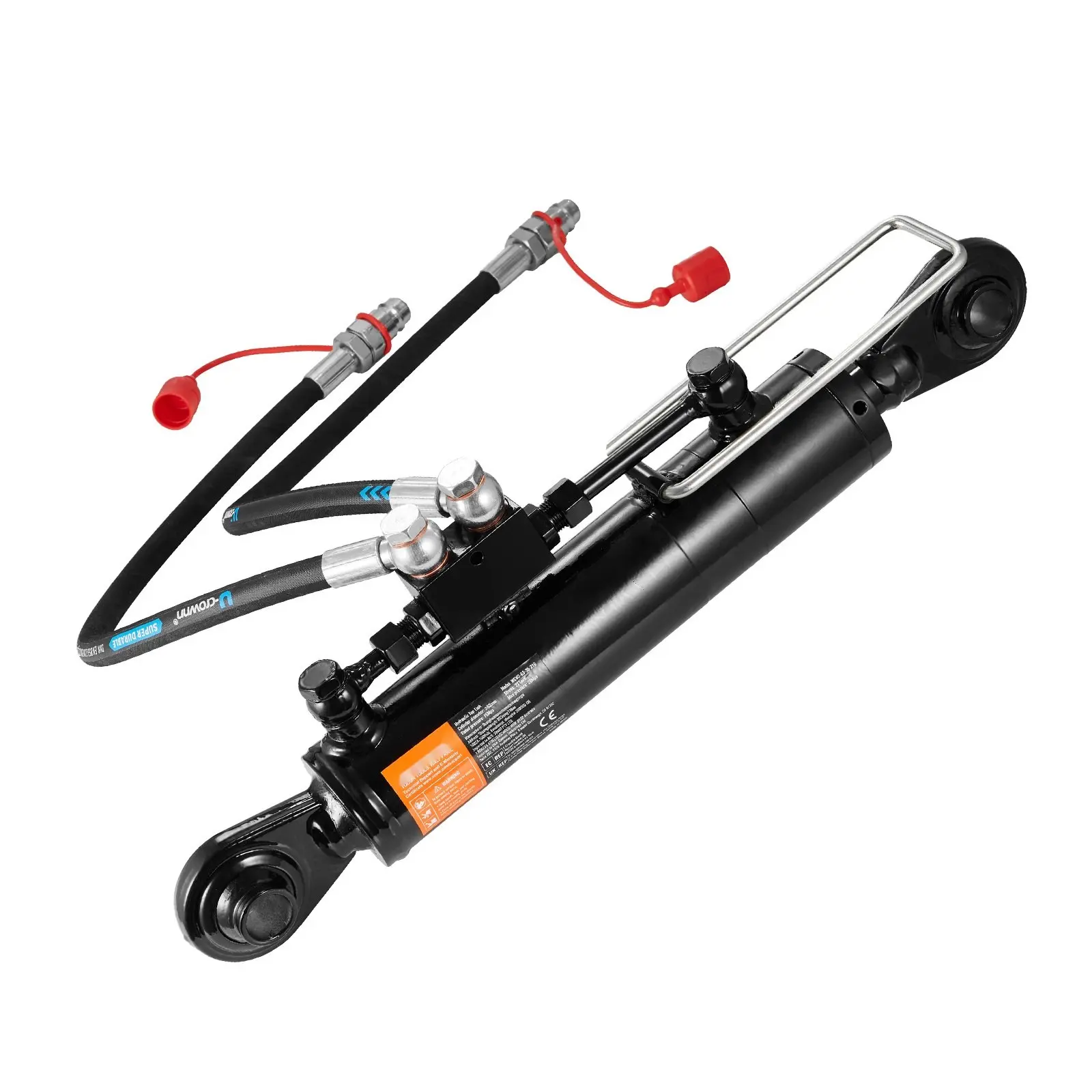 Hydraulic Top Link Cat 2-2, Adjustable Length From 8-5/16 In To 19-11/16 In–28 In, Hydraulic Cylinder Assembly With Two Hoses And G3/8-Inch Check Valve, Tractor Implement Replacement Part For Durable Agricultural Uses