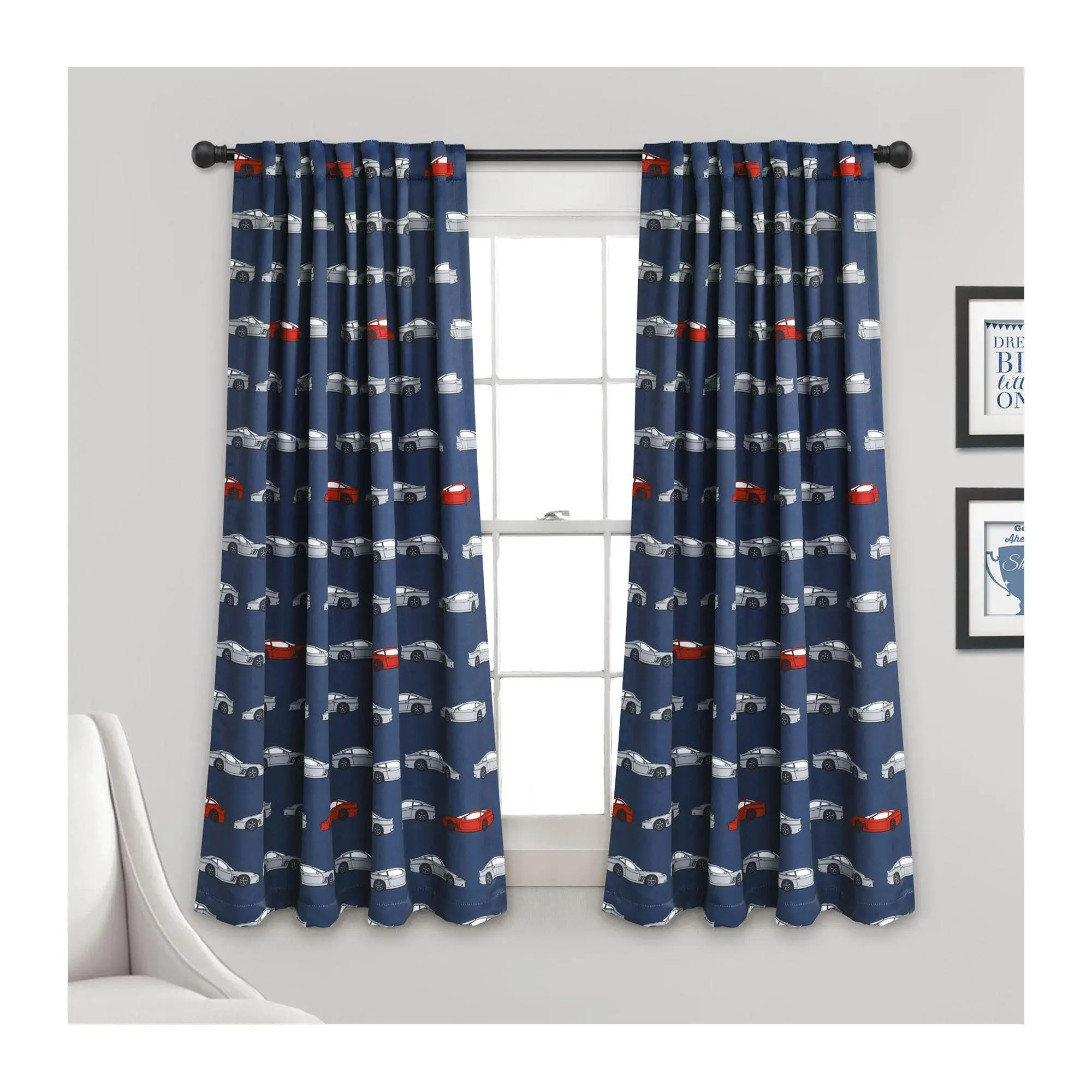 Lush Decor Race Cars Light Window Curtain 52X63