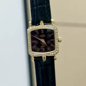 Gucci Vintage Quartz Gold Plated 19.5mm Black Dial Diamond MWT000628