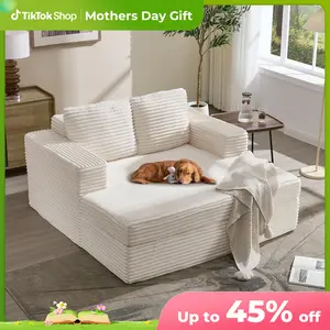 [summervibes] EBELLO Boneless Chaise Lounge, Upholstered Sofa Bed with Throw Pillows and Armrests, No Assembly Required, Indoor Sleeper Chair- Luxurious Plush Corduroy Chair Bed for Living Room