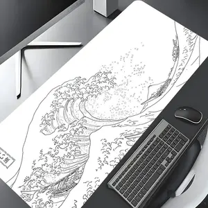 Japanese Style Ocean Waves Pattern Mouse Pad, Rectangle Gaming Mouse Pad, Non-slip Rubber Pad, Desktop Decoration Protection Pad for Home, Office, Desk Accessories, Gaming Desk Accessory
