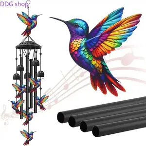 Colorful Rainbow Hummingbird Wind Chime, Vintage Metal Tube & Bell Wind Chime, Melodic Sound, Bird Lover Gift, Outdoor Garden Patio Home Decor, Soothing Soundscapes