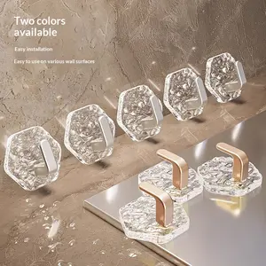 20PCS Ice-Ripple Design Self-Adhesive Hooks Pack Hexagonal Ripple Design Heavy Duty Sticky Hooks Waterproof Rustproof for Bathroom Kitchen Keys Towels Coats Household Storage Organizer Easy Installation