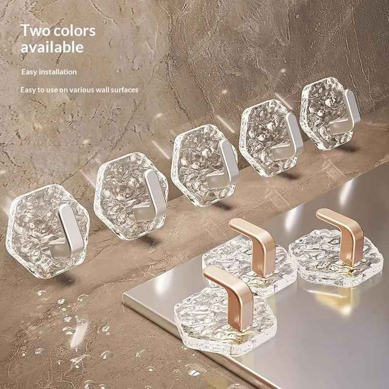 20PCS Acrylic Ice-Ripple Hexagonal Self-Adhesive Rotatable Hooks, Heavy-Duty Wall-Mounted Bathroom Organizing Accessories, Waterproof Rustproof Modern Hooks for Bathroom Kitchen Storage, Easy Installation