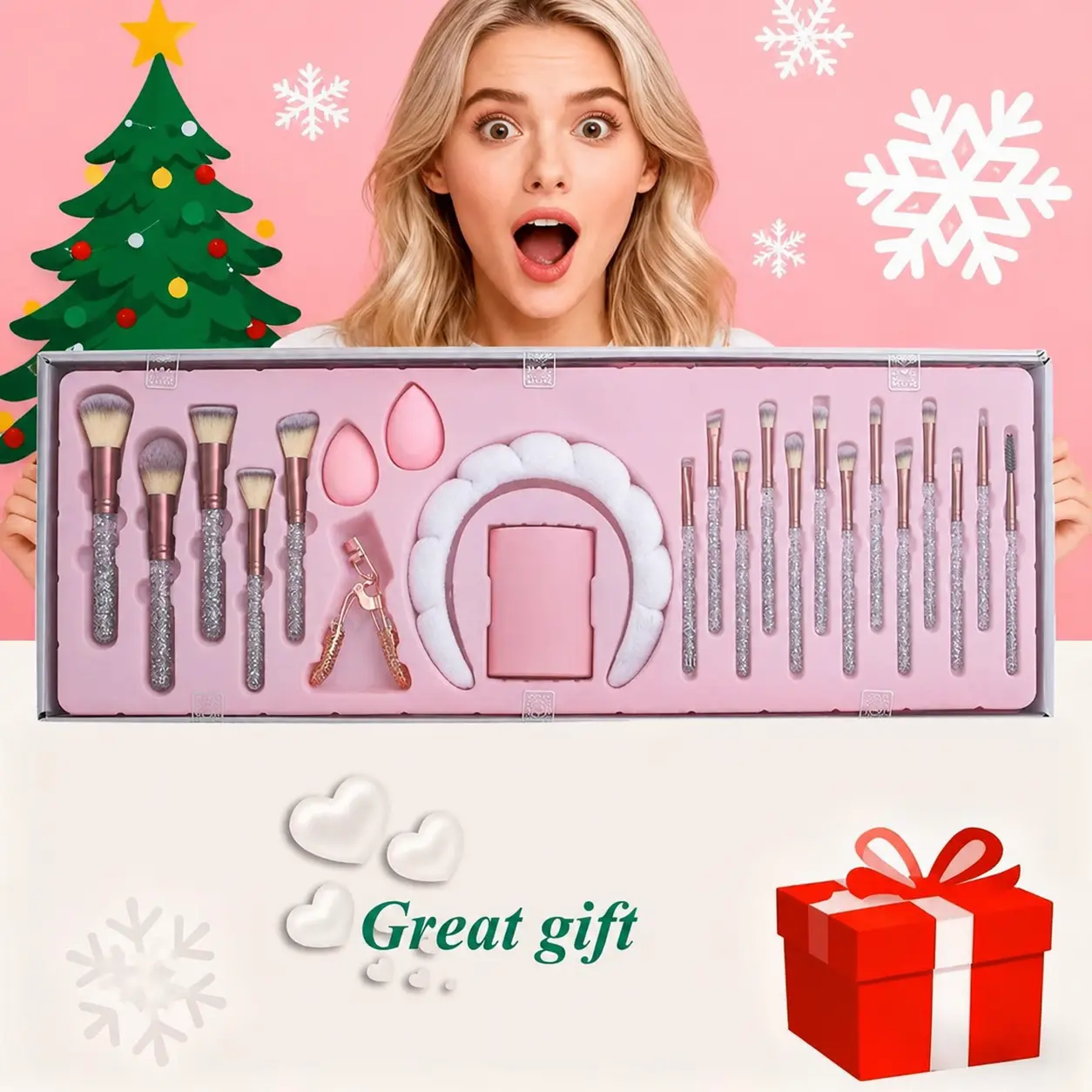 23pcs Luxury Rhinestone Makeup Brush Set, Pink and White Synthetic Brushes with Diamond Handle, Elegant Glamorous Beauty Brushes for Foundation, Eyeshadow, Contouring, Highlighting (plata)