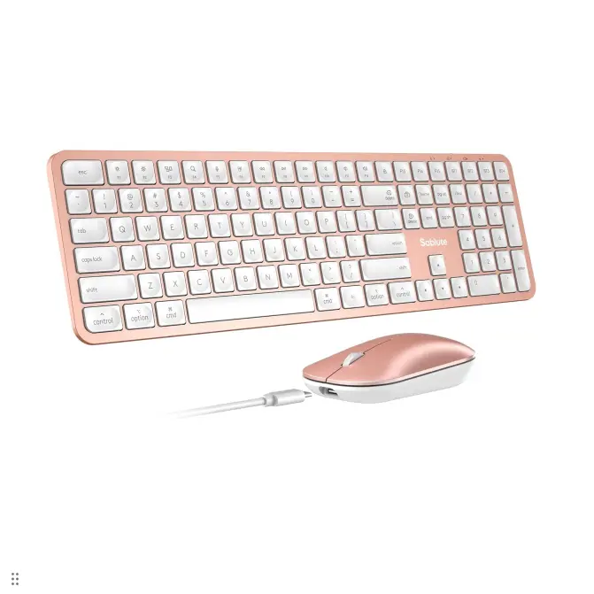 SABLUTE KMA1Pro Slim Keyboard and Mouse Combo, Metallic Texture Quiet Buttons Rechargeable USB-C Bluetooth Set with Built-in Cells for MacBook iPad, Metallic Finish,back to school,back to school haul