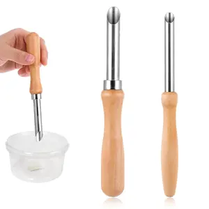 2 Pack Stainless Steel Clay Hole Cutters Straw Puncher with Wooden Handle, Single Circular Hole Punch Tools for Pottery Plastic Lemonade Cup Lids