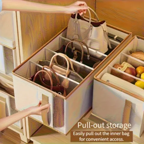 Foldable Oxford Fabric Handbag Storage Box with Transparent Window, Multi-Compartment Closet & Wardrobe Organizer, Fabric Storage Bins, Multipurpose Organizer