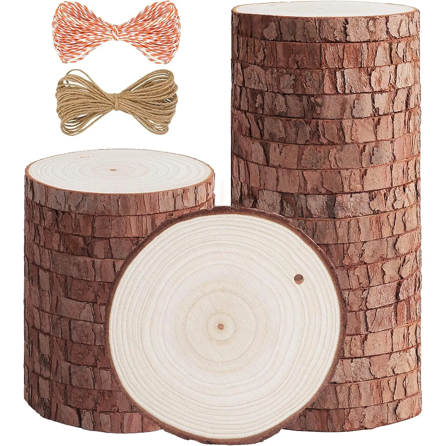 Slices - 30 count 3..5 inches Craft Unfinished  kit Predrilled with Hole Wooden Circles for Arts  Slices Christmas Ornaments DIY Crafts