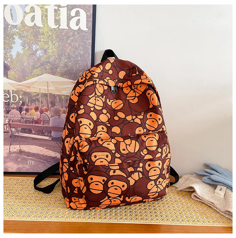 Cartoon Monkey Doodle Backpack – Cute and Casual School Bag for Boys and Girls, Stylish Everyday Student Daypack