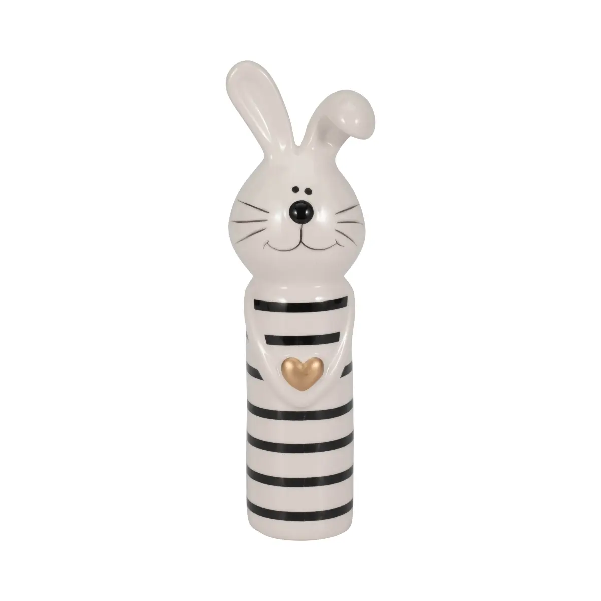 212 MAIN 7 in. Artistic Ceramic Line Rabbit Figurine - White & Black Animal Figures, Modern Home Decor, Home Supplies Accessory with Gold Heart Accent, Figurines & Miniatures, 7 Inches, Home Decoration, Collectible Figurines